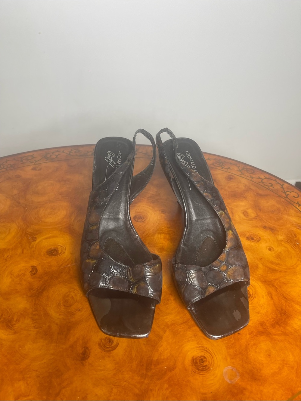 Donald J. Pliner Brown Croc-Embossed Slingback Mules
